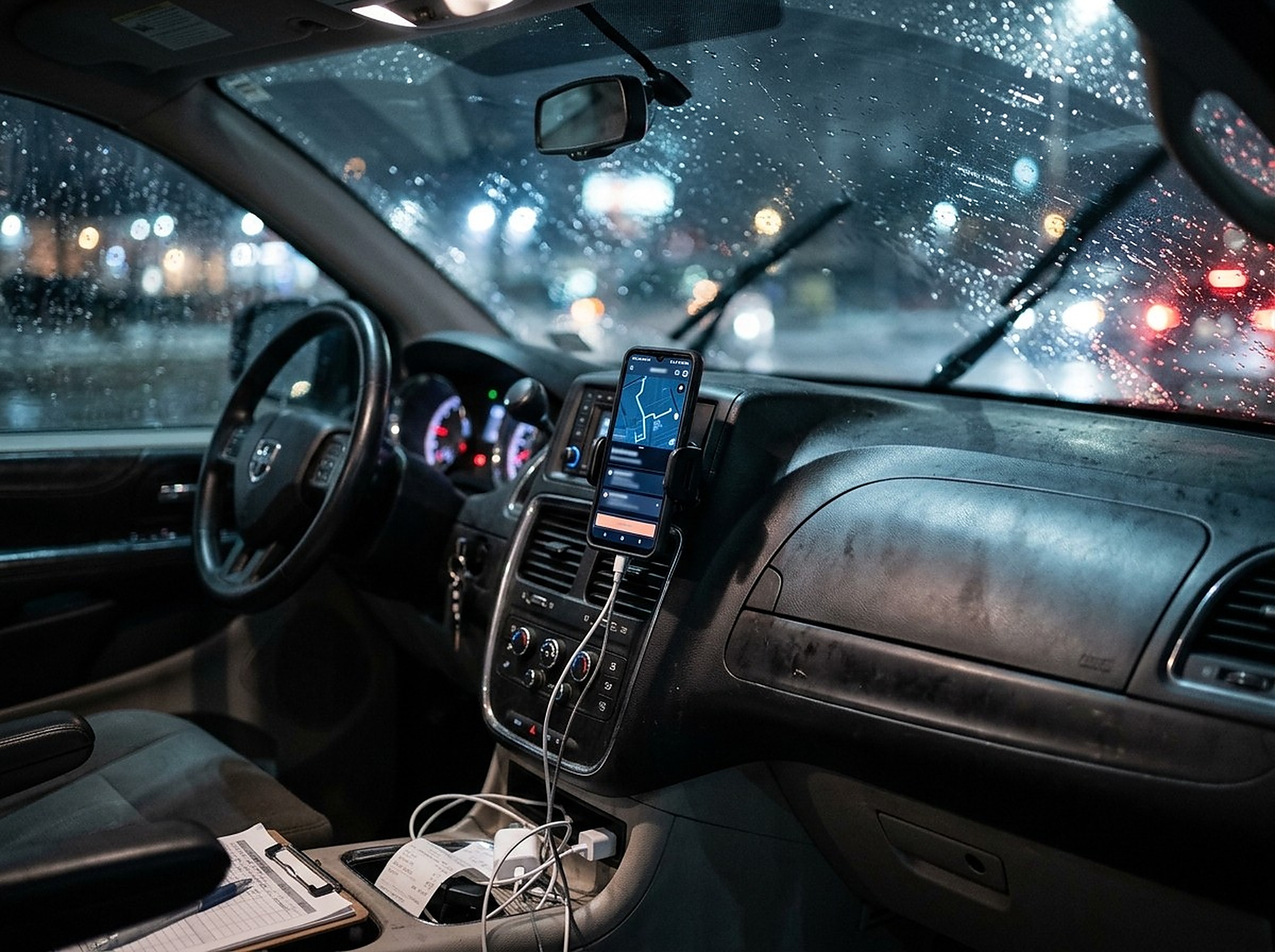 Minivan içinden rota listesi açık telefon