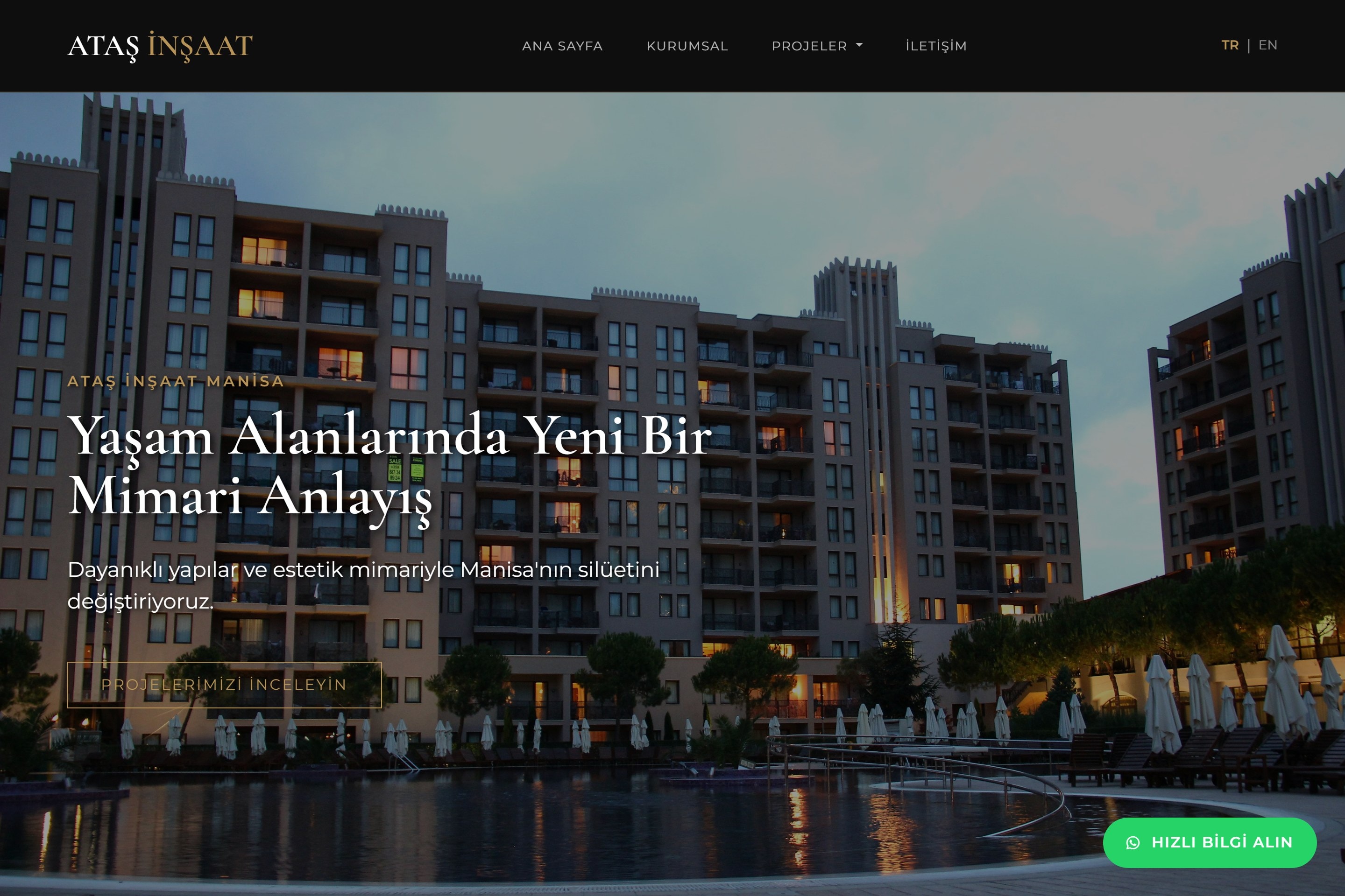 Ataş İnşaat web sitesinin ana sayfası