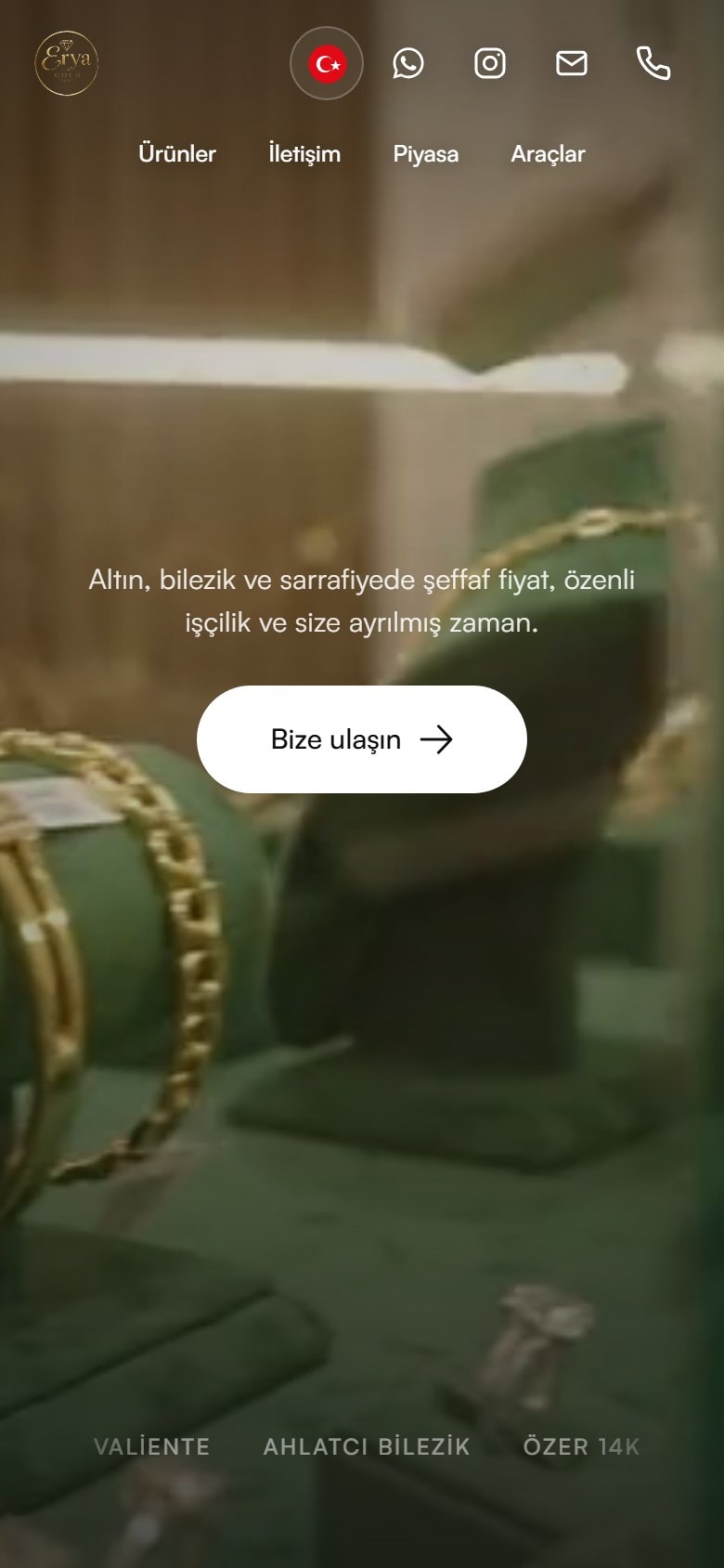Erya Gold web sitesinin mobil görünümü