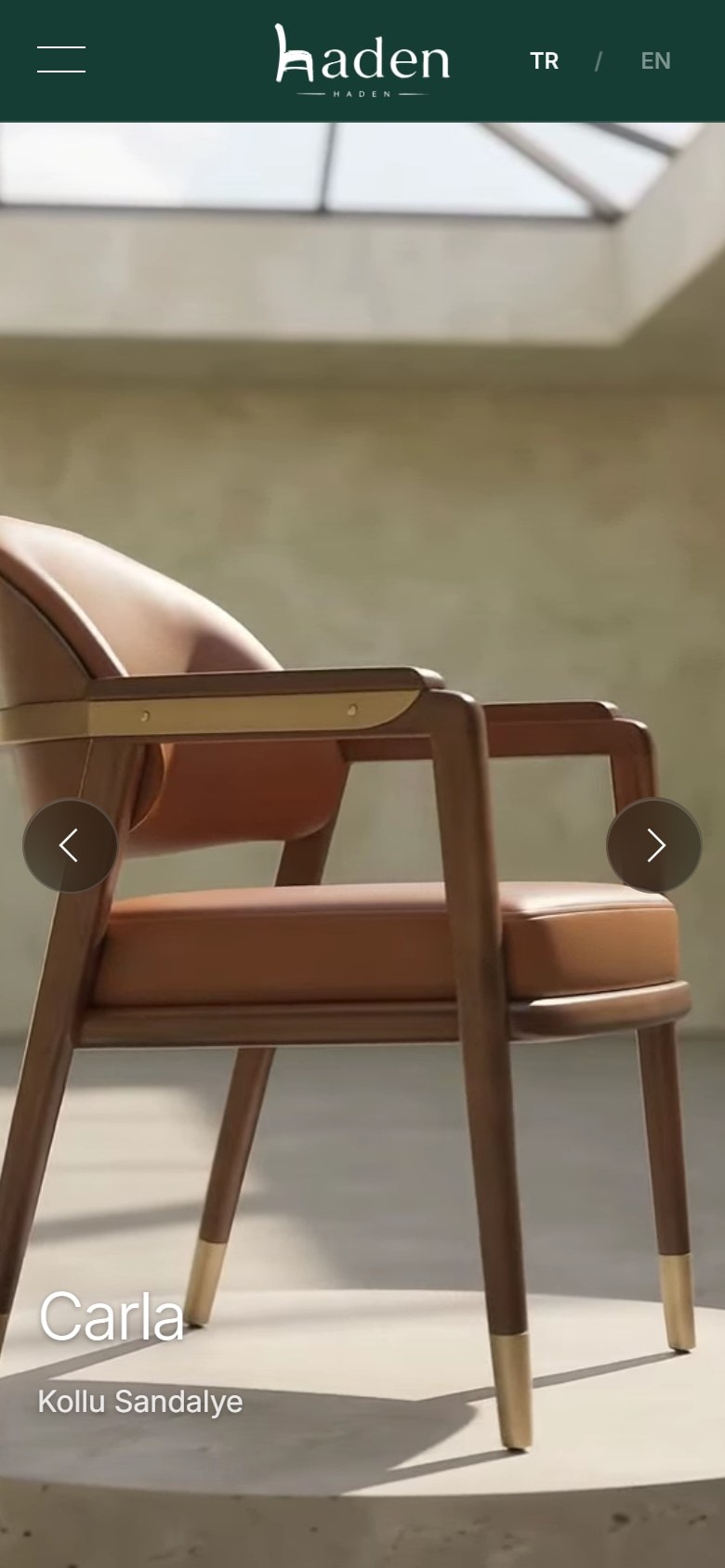 Haden Furniture web sitesinin mobil görünümü