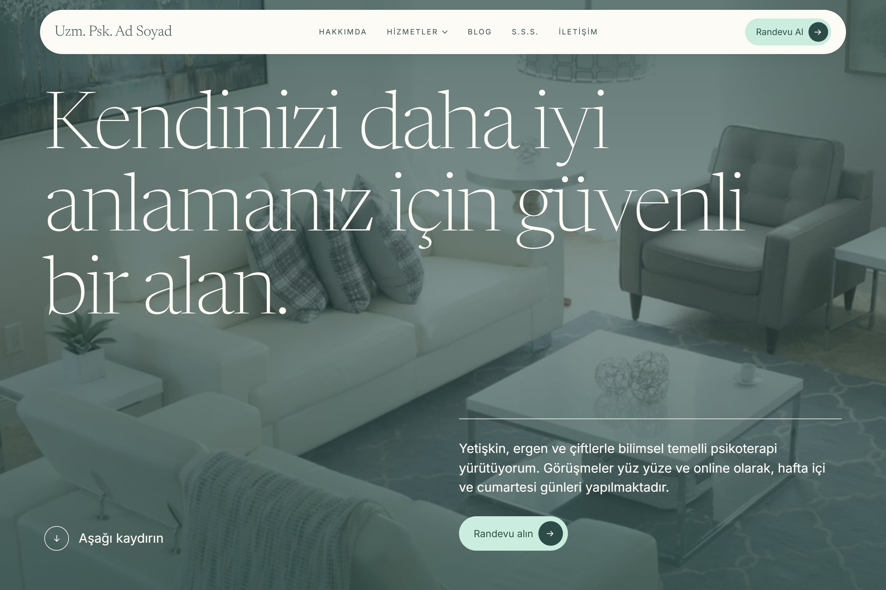 Psikolog örneğinin açılış ekranı