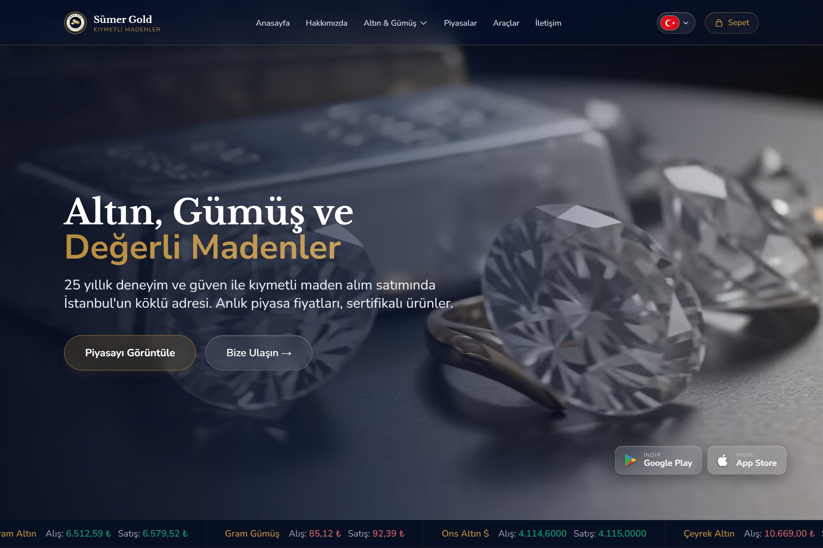 Sümer Gold web sitesi ekranı