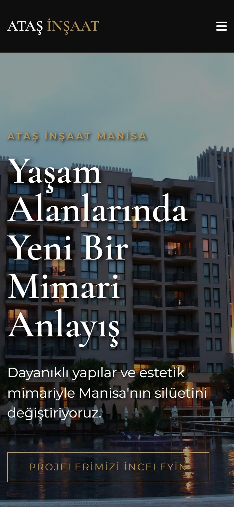 Ataş İnşaat web sitesinin mobil görünümü