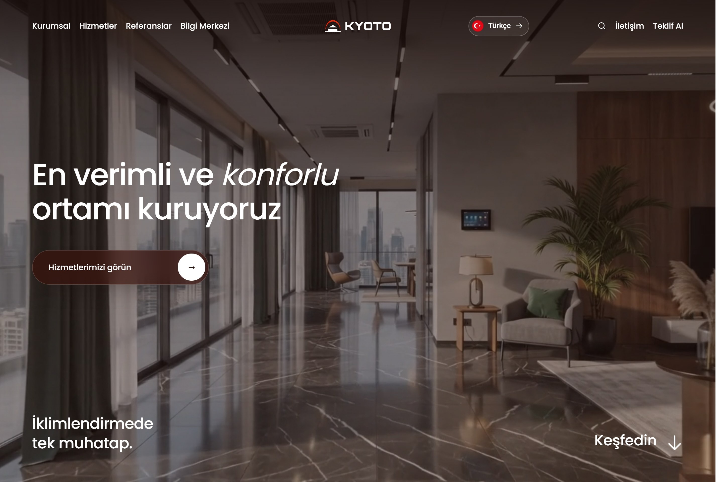 Kyoto Mühendislik web sitesinin masaüstü görünümü